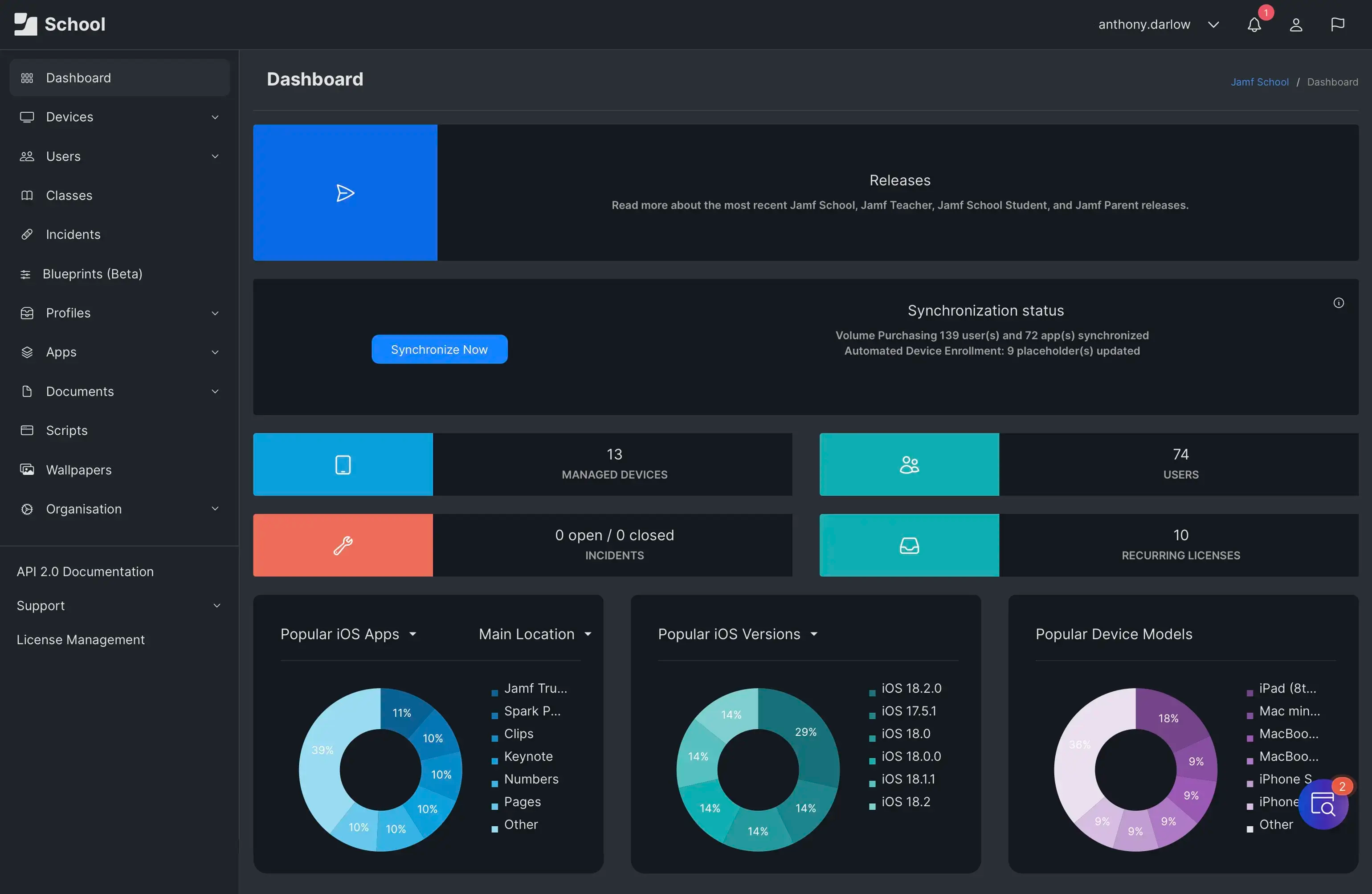 Jamf School education MDM dashboard